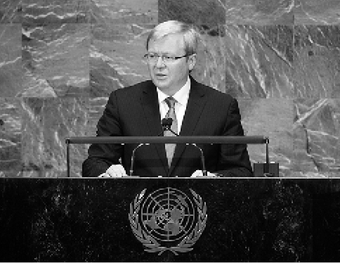 The Australian Minister for Foreign Affairs, Kevin Rudd, addresses the UN General Assembly, 25 September 2010. [UN Photo/Aliza Eliazarov]