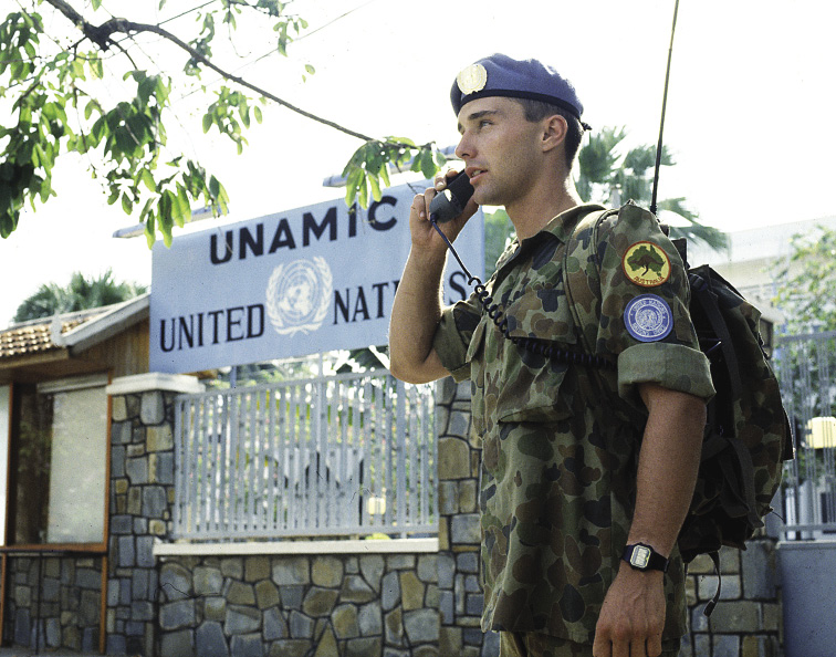 In October 1991, Australia contributed a sixty-five-strong communications unit to the UN Advance Mission in Cambodia (UNAMIC). With the establishment of the UN Transitional Authority in Cambodia (UNTAC) in February 1992, Australia increased this commitment to a 488-member Force Communications Unit (supplemented with New Zealand personnel) which operated across fifty-six locations throughout Cambodia, providing all communications for the UNTAC mission. [Department of Defence]