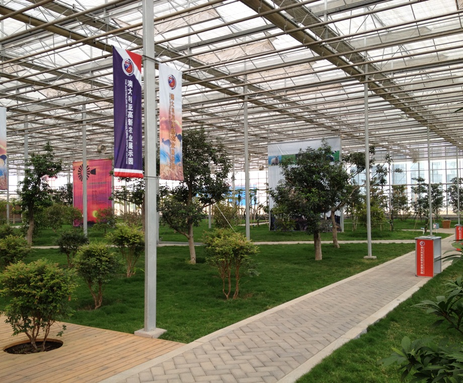 The recently constructed display centre is a high ceilinged building that functions like a greenhouse.