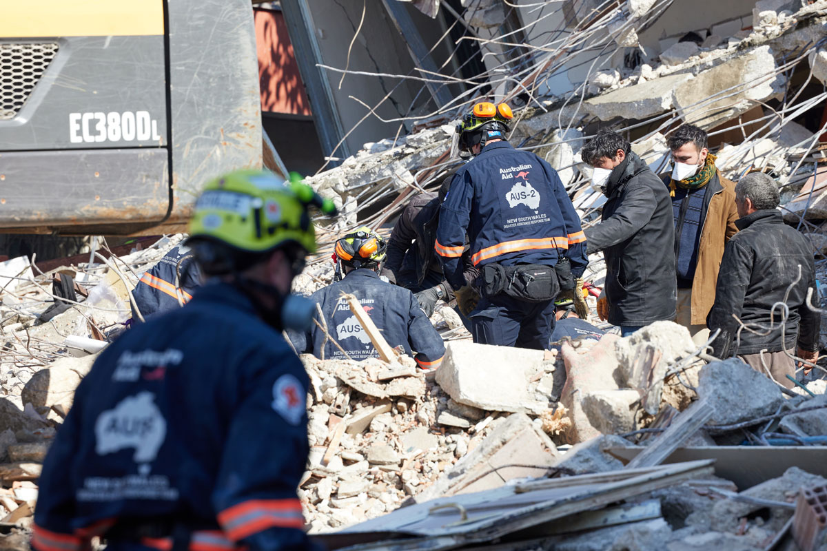 The Australian disaster assistance response team working amongst the rubble after the earthquake in Türkiye in 2023.