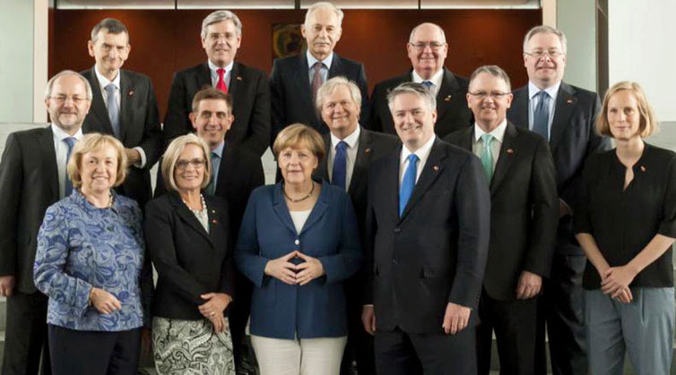 Group photo of the Australian Germany Advisory Group with former Chancellor Angela Merkel.