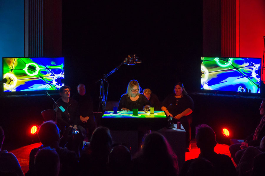 Photo of the Amplified Elephants performing on the Resonance interactive table.