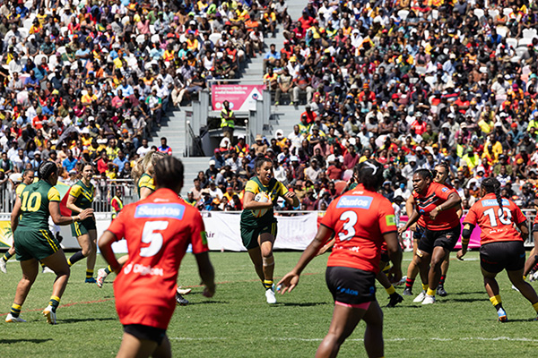 Two female teams playing rugby league in Port Moresby