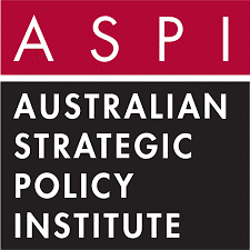 Logo of the Australian Strategic Policy Institute consisting of letters ASPI in white on red background, and Australian Strategic Policy Institute in white on black background.