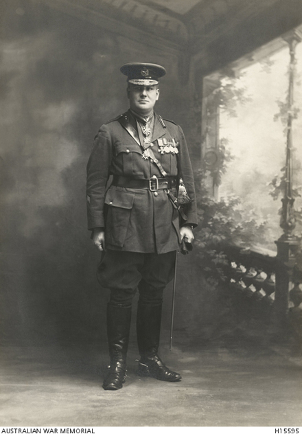 Major-General Edward 'Pompey' Elliott pictured in full uniform at the end of WWI. 