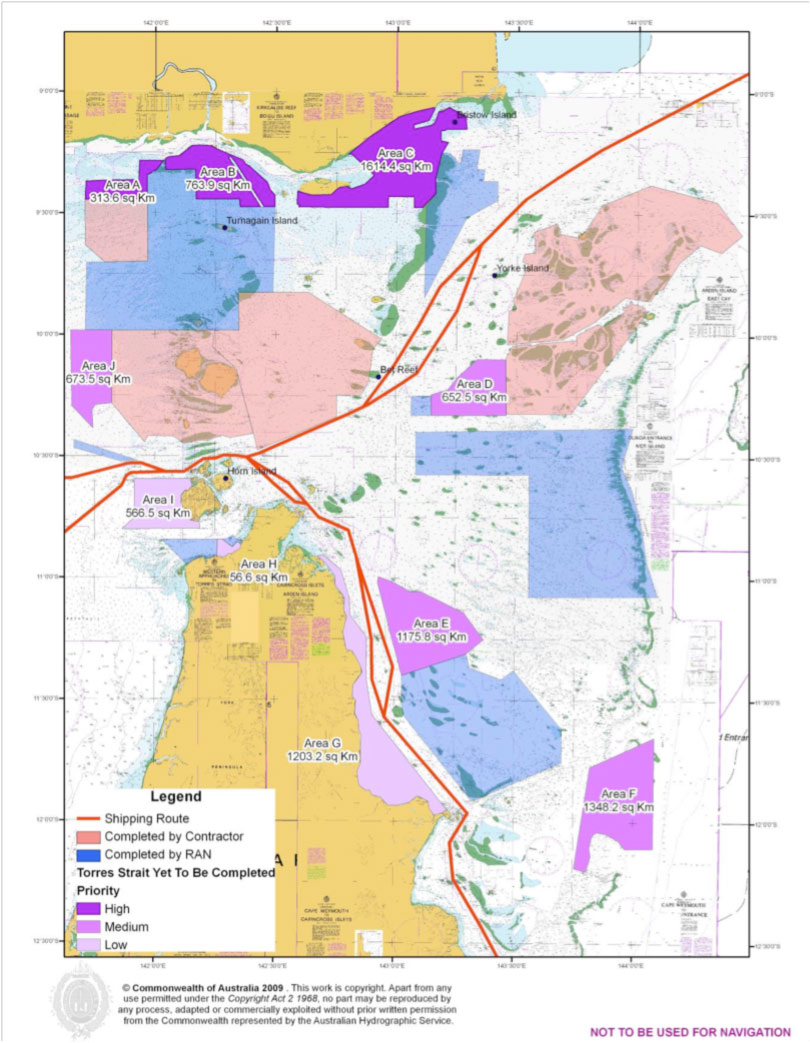Map showing current status of survey progress in Torres Strait
