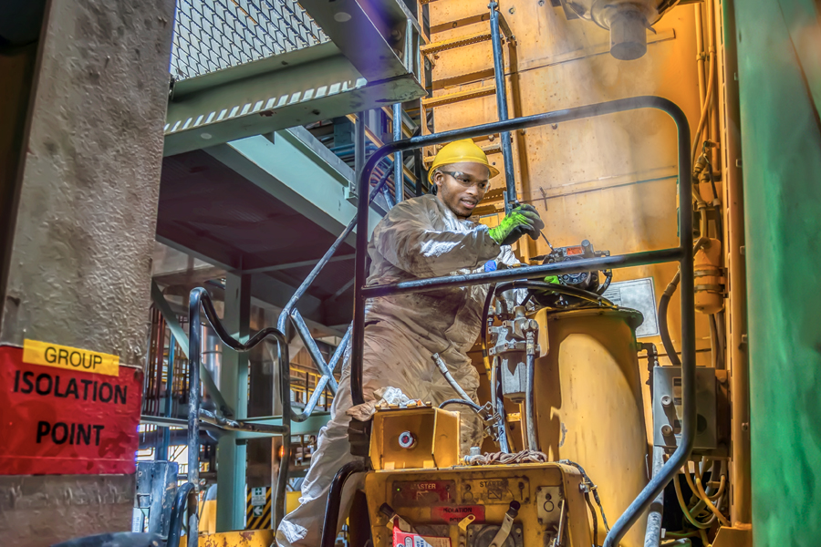 Engineer repairing a mining truck in Botswana