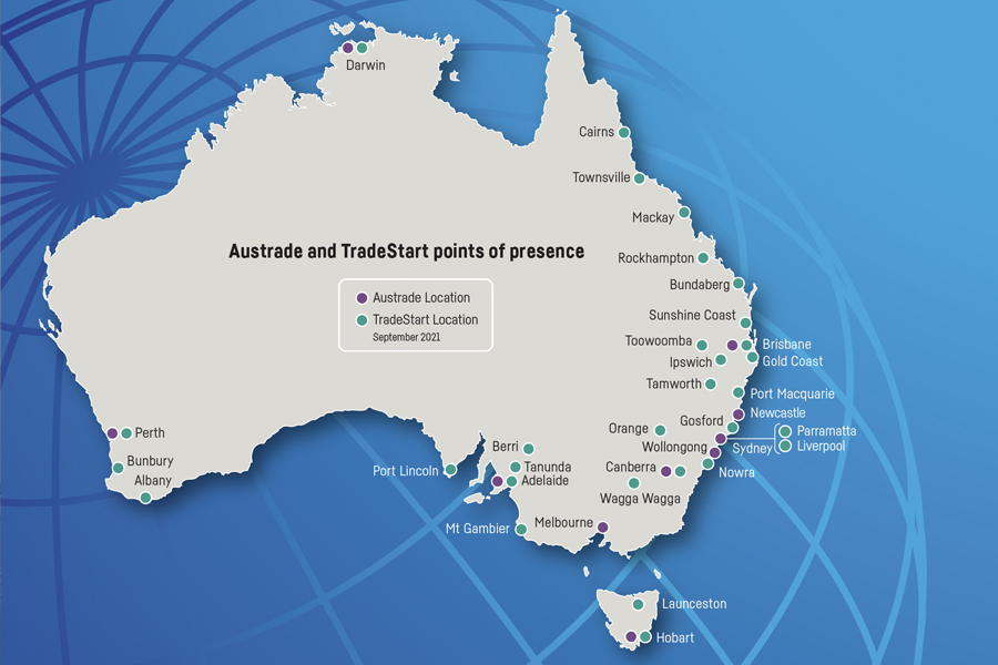 Map of Australia showing TradeStart office locations 