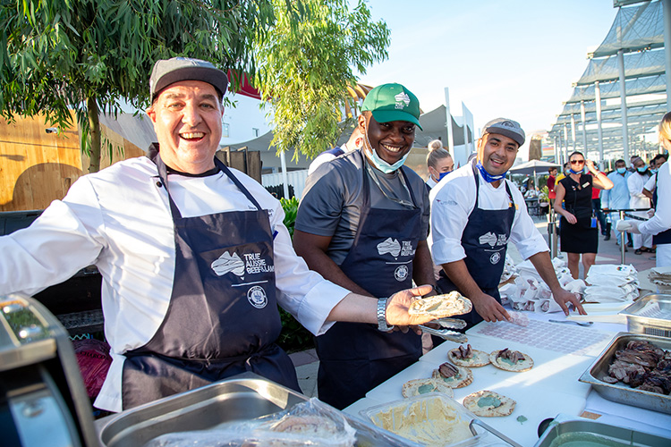 A fusion of Indigenous spices and Emirati flavours in the kitchen- serving Australian lamb at UAE National Day. 