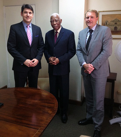 Daniel Sloper, G20 Special Representative, with Senator The Honourable Arnold Nicholson QC, Jamaican Minister for Foreign Affairs and Foreign Trade (l), and Ross Tysoe, Australian High Commissioner, Port of Spain (r)