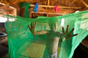 Child under a bed net