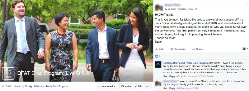 Screenshot of Facebook post by DFAT Graduate Program