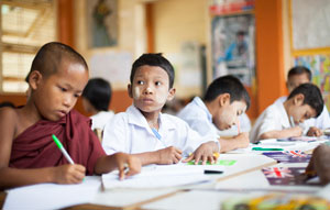 Burmese schoolchildren studying