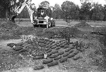 Photo of excavator digging up Old Chemical Weapons.