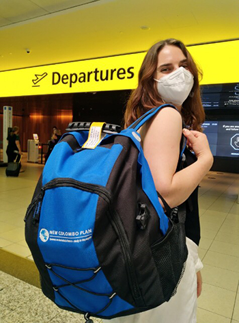 ​  Jemima Dunn, NCP Scholar, at the Departure Gate at Melbourne airport.  ​