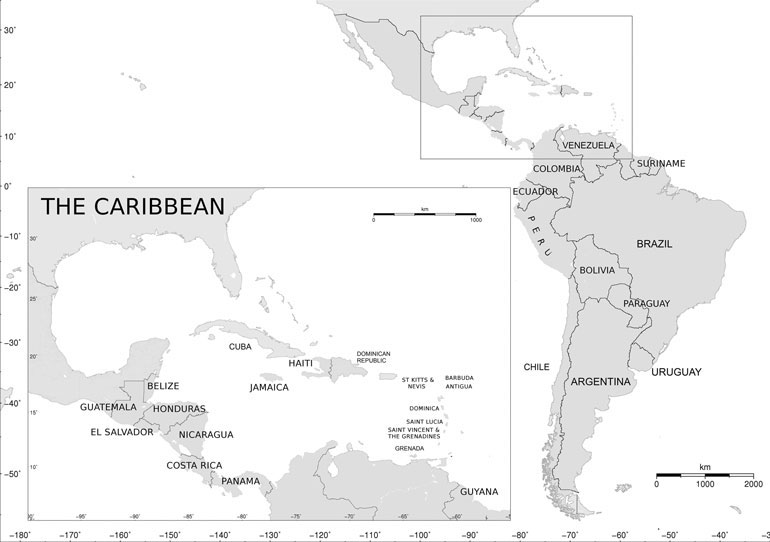 Map of the Caribbean.