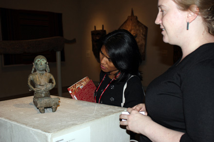 DFAT women officers held a roundtable with Fitria Sofyani to exchange their experiences in the workforce. The topic of breastfeeding in the workplace was one area where Indonesia seems to be well ahead of Australian practices. Immediately after the roundtable Fitria toured the National Gallery Asian collection and encountered one of the Gallery's oldest treasures, a 6th century sculpture of a woman breastfeeding. Photo: Gina Dow, DFAT