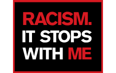 Logo with text: Racism. It stops with me