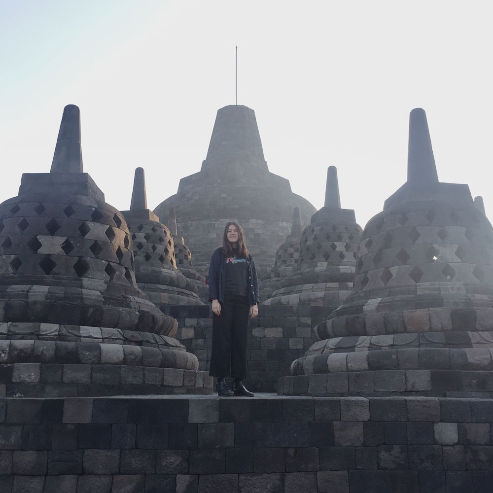 Photo of Madeline at Borobudur temple in Central Java.