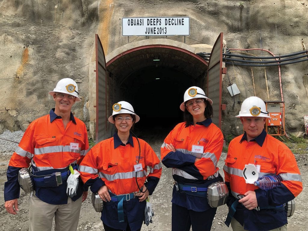 High Commissioner to Ghana Andrew Barnes, First Assistant Secretary HK Yu, Third Secretary Claire Maizonnier and Executive Officer Dr Andrew Marriott at the Obuasi gold mine in Ghana [Australian High Commission Accra]