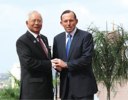 Photo of Dato' Sri Najib Razak with Tony Abbott in Putrajaya during his visit to Malaysia in 2014.