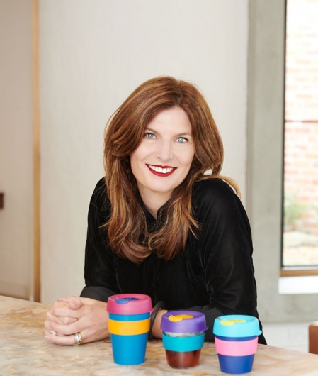 Abigail Forsyth and three colourful KeepCups