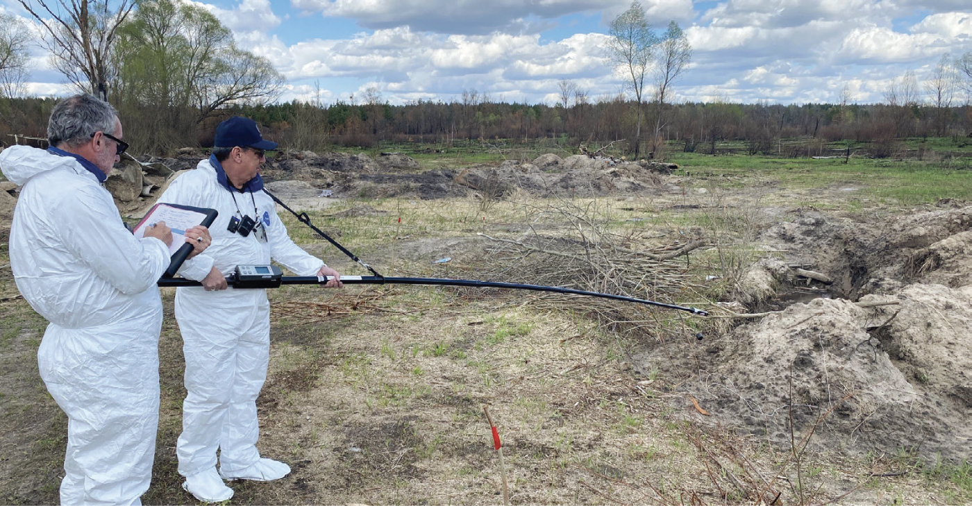 IAEA inspectors conduct a radiological survey of the land around the Chornobyl Nuclear Facility after Russia de-occupied the area. (Image courtesy of IAEA Flickr account)