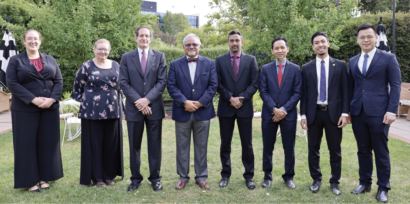 ASNO participants, Michelle Kopac, Vanessa Robertson and John Kalish with Ambassador Zainol Rahim Zainuddin, Chairman of National Authority for Chemical Weapons Convention Malaysia and the Malaysian national authority team at the OPCW Australia-Malaysia Partnership Program meeting in Canberra, March 2022. (Image courtesy of DFAT)