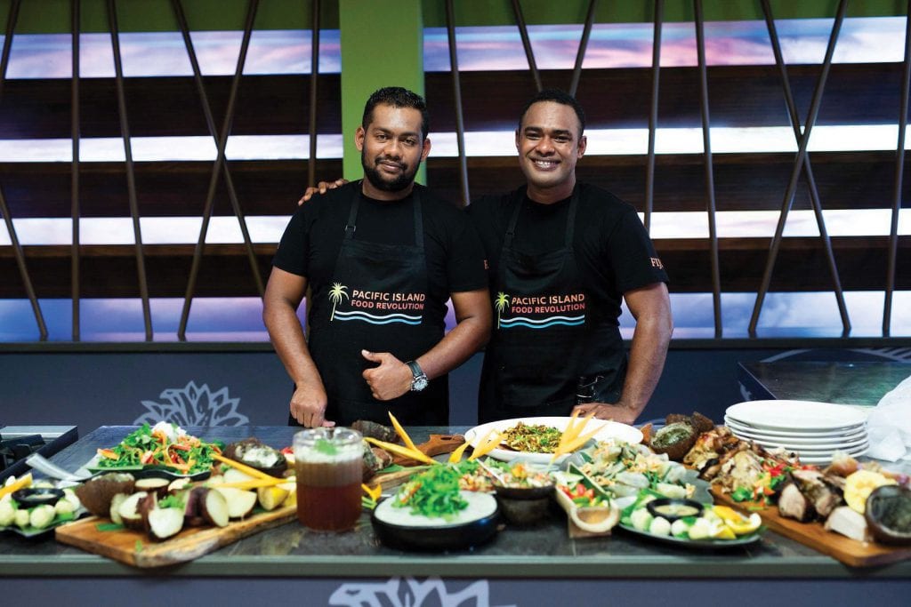 Fijian chefs Shamim Ali and Manasa Bolawaqatabu during an episode of reality TV series Pacific Island Food Revolution [PIFR]