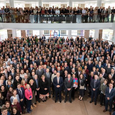 Prime Minister Scott Morrison with DFAT staff in Canberra [DFAT/Nathan Fulton]