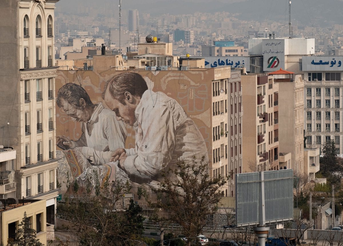 Mural in central Tehran created by Australian artists Fintan Magee and Guido van Helten to celebrate fifty years of diplomatic relations between Australia and Iran [Guido van Helten]