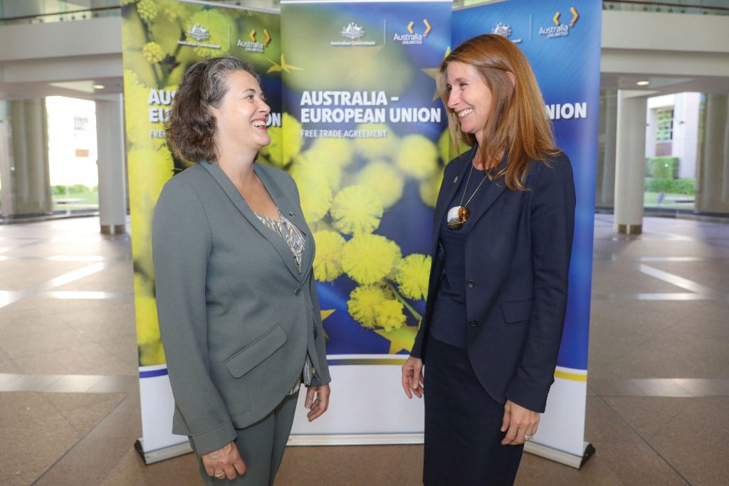 Australian Chief Negotiator EU FTA Alison Burrows with European Union Chief Negotiator Helena Konig [DFAT/Linda Roche]