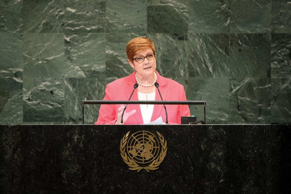 Minister for Foreign Affairs Senator Marise Payne addressing the 73rd session of the United Nations General Assembly [United Nations/Loey Felipe]