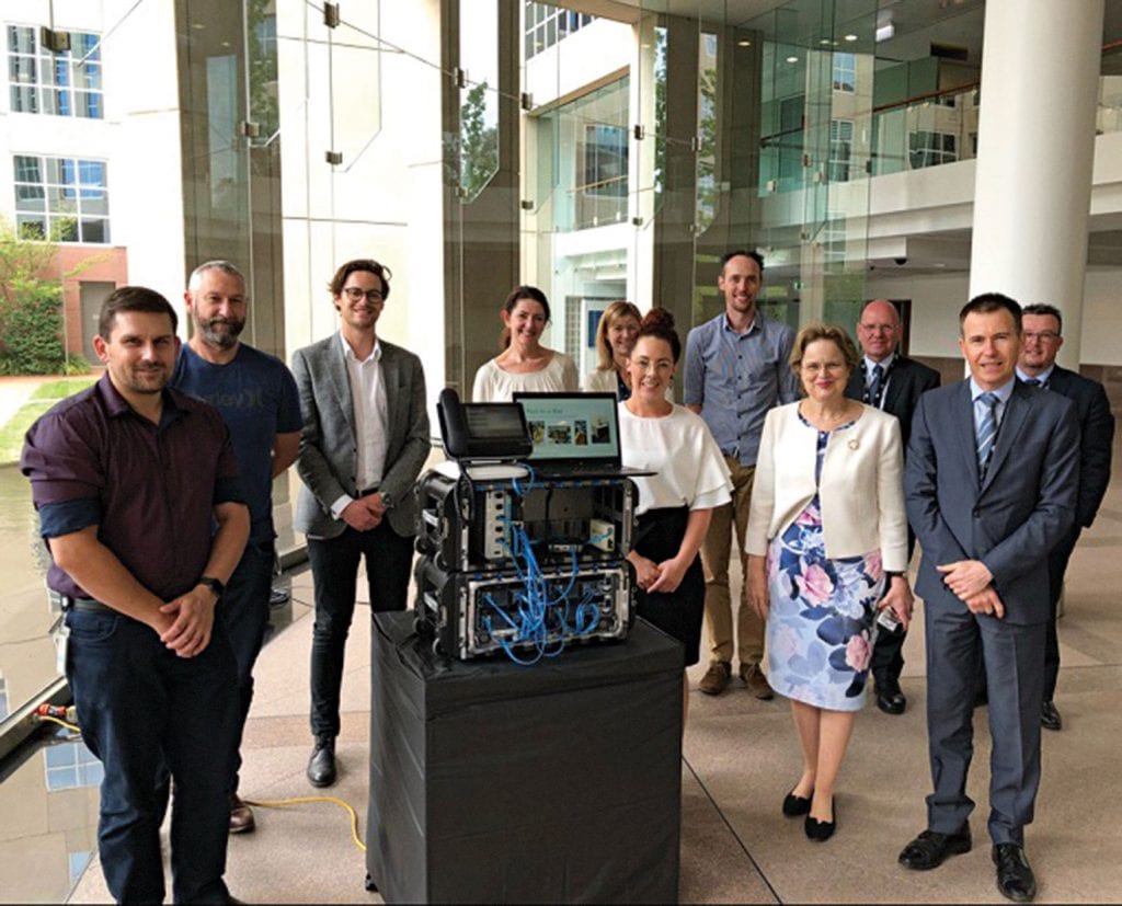 Secretary Frances Adamson congratulating the department’s Strategy and Architecture Team on receiving the Australia Day 2019 Achievement Award for Excellence in Innovation for the successful deployment of Post-in-a-Box mobile ICT services in Rabat, Morocco [DFAT]