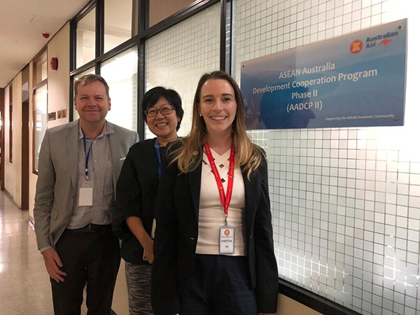 Adrian Gilbert and Irene Widjaya from the ASEAN-Australia Development Cooperation Program Phase II with Hayley Winchcombe