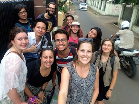 Omar Elkharouf with friends on his New Colombo Plan Indonesia adventure 