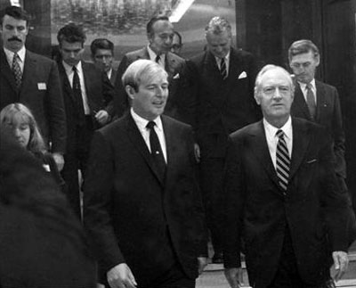 John Douglas Anthony (left), Deputy Prime Minister, Minister for Trade and Industry and William P. Rogers, Secretary of State, USA, Chair of the Ministerial Council, in Paris.