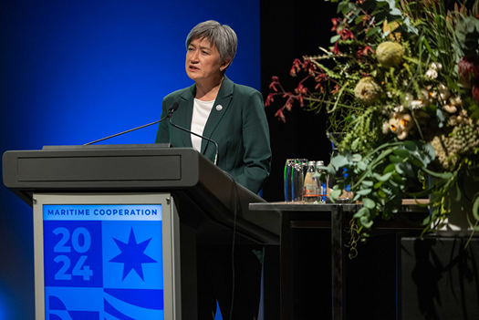 Penny Wong giving a speech at a lectern.