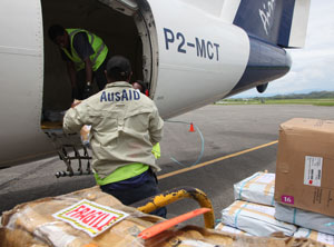 Emergency stores leaving Port Moresby on a charter flight to Tari.