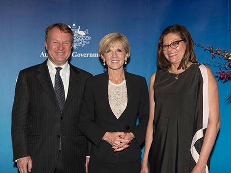 Foreign Minister Bishop with the Hon Phil Honeywood (IEAA) and Ms Carena Shankar (Bennelong Foundation)