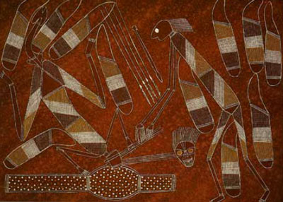 September Wurrkeng, Thompson Yulidjirri, Ngurdyawok (56x76 cm ochre/gouache on paper, 1992)