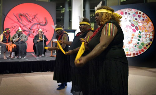 Seven Sister Perform traditional dance and song for guests in DFAT atrium.