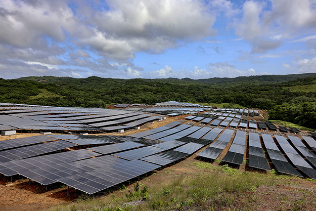 Solar panels on a hillside in Palau.