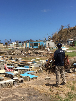 A DFAT official surveys damage to Koro Island