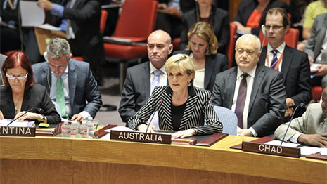 Australian Minister for Foreign Affairs, the Hon Julie Bishop MP, addresses the United Nations Security Council on the downing of Malaysia Air Flight MH17, 21 July 2014 (Credit: UN.org)