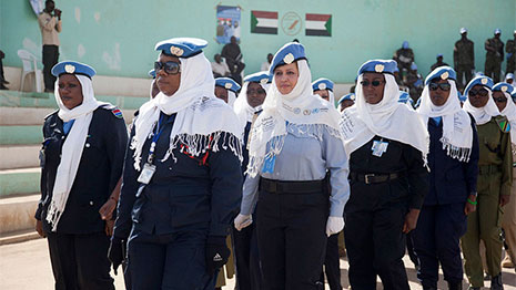 In December 2012, UNAMID policewomen march to celebrate the launching of the Sudanese Police Women Network in El Fasher, North Darfur. (Credit: UN.org)